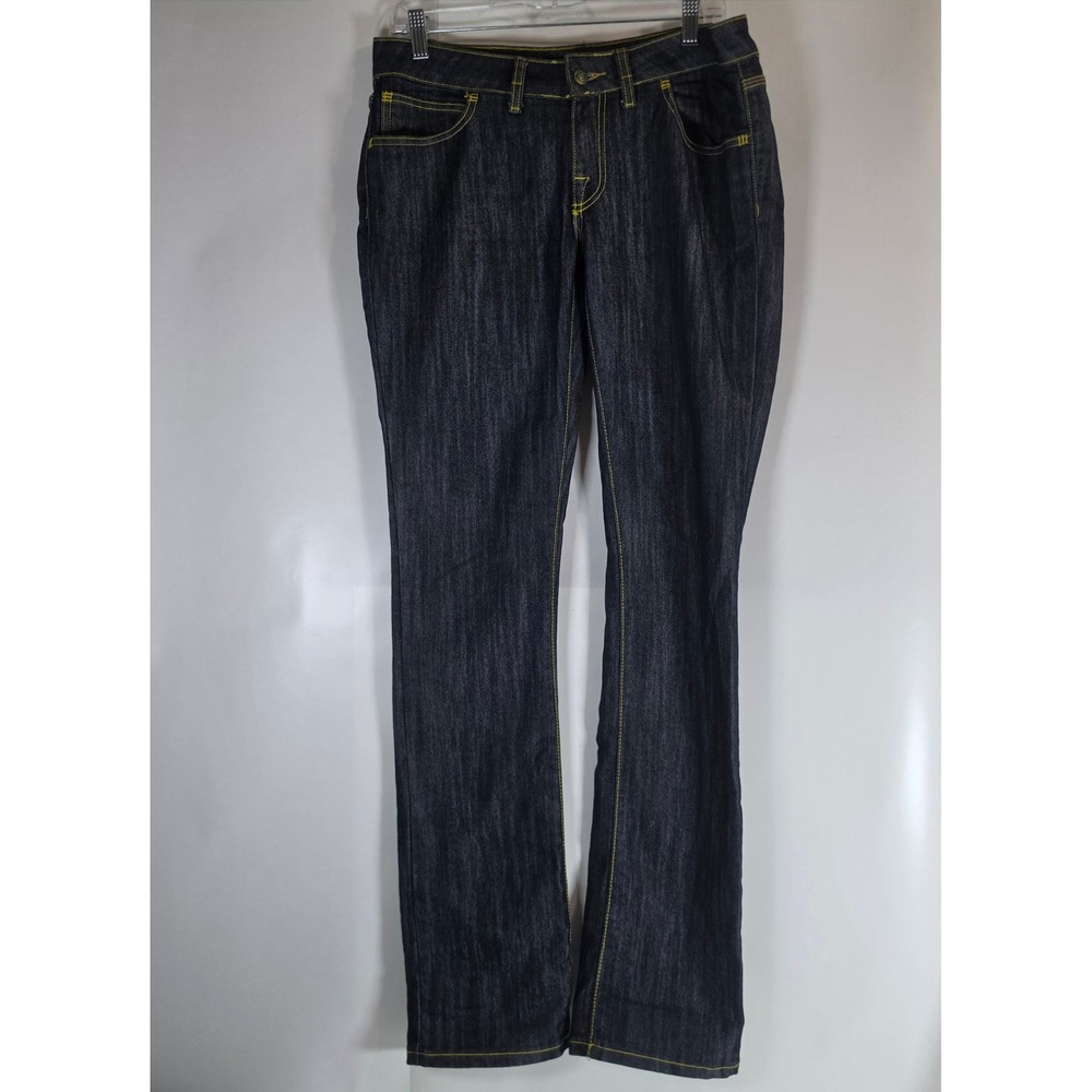 Rocawear Simone Jeans Womens 9 Straight Dark Wash Yellow Embroidered Logo‎ Y2K